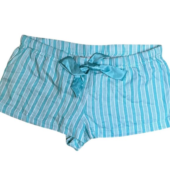 Victoria's Secret Teal Blue and White Striped Sleep Shorts w/ Satin Ribbon Large - Picture 1 of 5